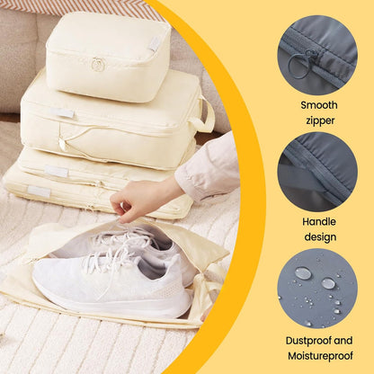 6 Set Compression Packing Cubes for Travel, Durable Space Saver Bags Travel Essentials, Lightweight Luggage Organizer Bags, Beige