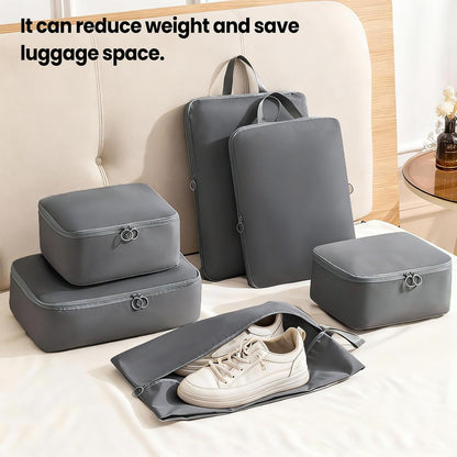 6 Set Compression Packing Cubes for Travel, Durable Space Saver Bags Travel Essentials, Lightweight Luggage Organizer Bags, Beige