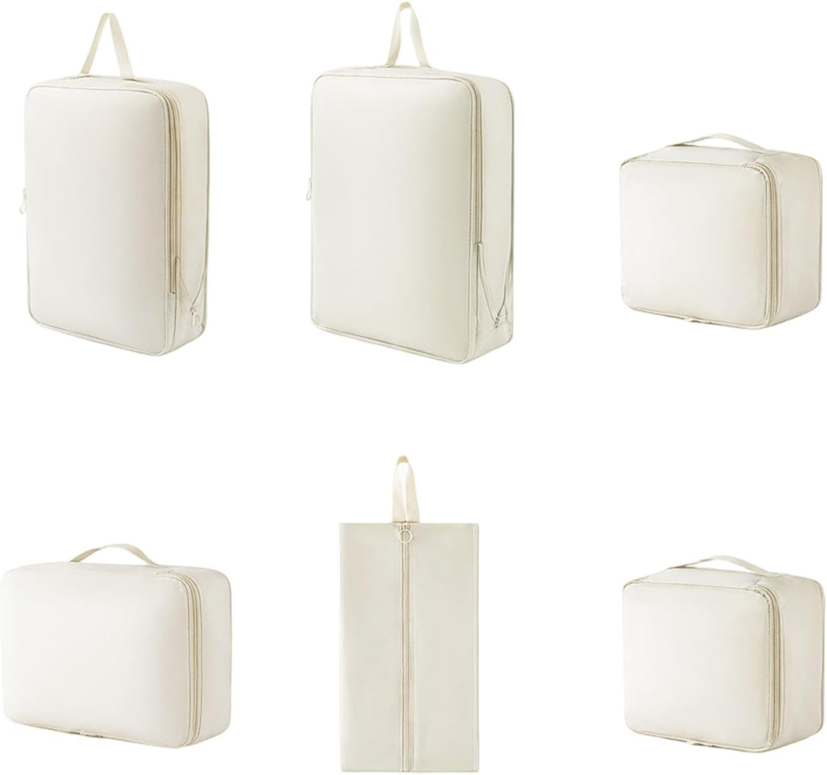 6 Set Compression Packing Cubes for Travel, Durable Space Saver Bags Travel Essentials, Lightweight Luggage Organizer Bags, Beige
