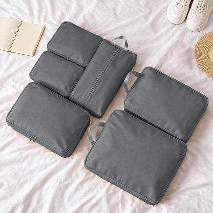 6 Set Compression Packing Cubes for Travel, Durable Space Saver Bags Travel Essentials, Lightweight Luggage Organizer Bags, Beige