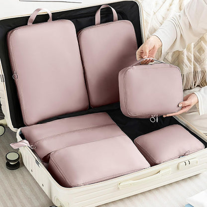 6 Set Compression Packing Cubes for Travel, Durable Space Saver Bags Travel Essentials, Lightweight Luggage Organizer Bags, Beige