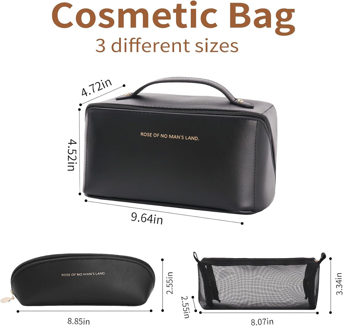 Travel Makeup Bag, Large Capacity Cosmetic Organizer Bags for Women, Waterproof PU Leather Toiletry Bags, Wide Open Flat Makeup Case with Divider and Handle