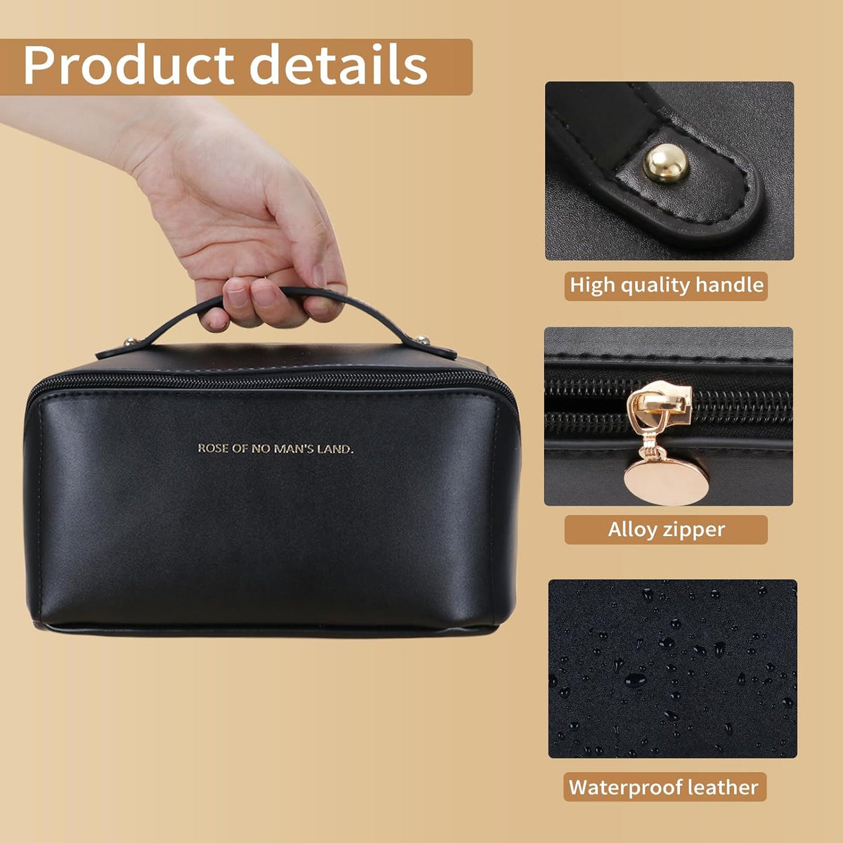 Travel Makeup Bag, Large Capacity Cosmetic Organizer Bags for Women, Waterproof PU Leather Toiletry Bags, Wide Open Flat Makeup Case with Divider and Handle