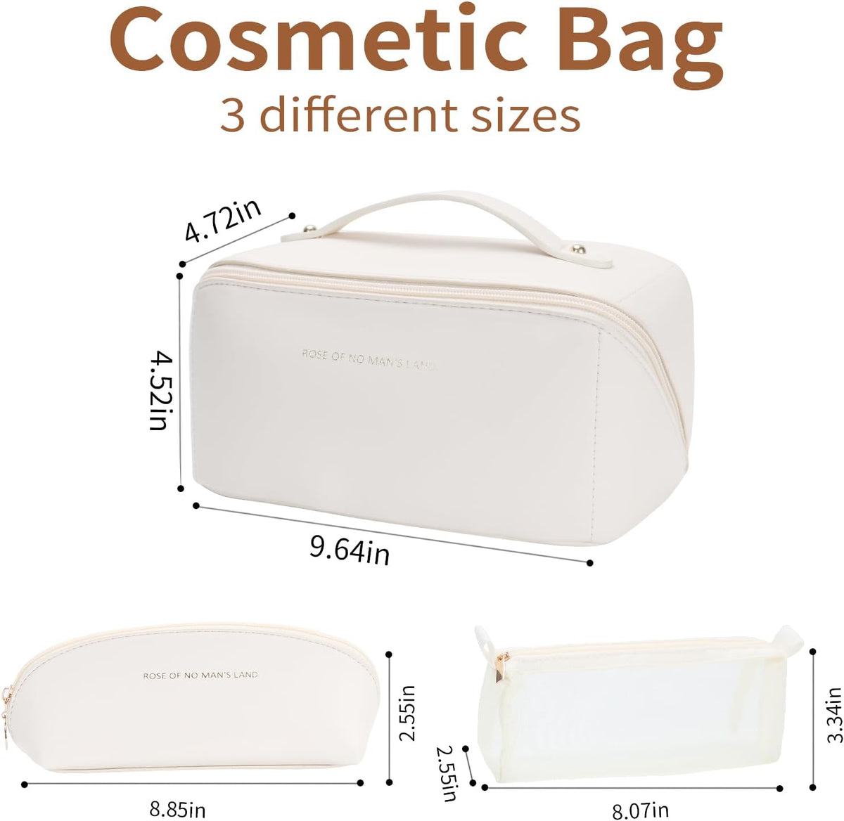 Travel Makeup Bag, Large Capacity Cosmetic Organizer Bags for Women, Waterproof PU Leather Toiletry Bags, Wide Open Flat Makeup Case with Divider and Handle