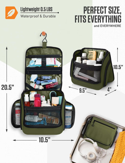Hanging Travel Toiletry Bag for Women & Men – Large Toiletry Organizer with 18 Compartments, Removable TSA Pouch, Travel Wash Bag for Toiletries, Makeup & Shaving Kit (Forest Green)