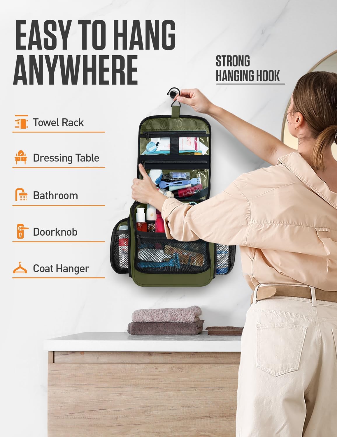 Hanging Travel Toiletry Bag for Women & Men – Large Toiletry Organizer with 18 Compartments, Removable TSA Pouch, Travel Wash Bag for Toiletries, Makeup & Shaving Kit (Forest Green)