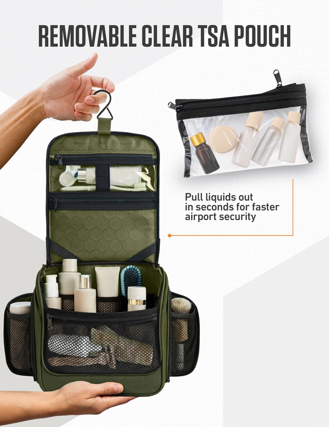 Hanging Travel Toiletry Bag for Women & Men – Large Toiletry Organizer with 18 Compartments, Removable TSA Pouch, Travel Wash Bag for Toiletries, Makeup & Shaving Kit (Forest Green)