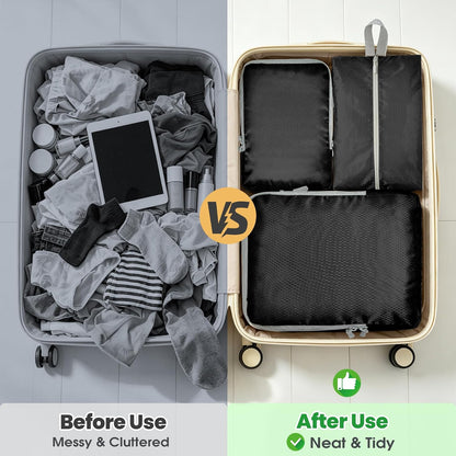 Compression Packing Cubes, Travel Luggage Organizer Bags, Double Zipper Space Saver Storage Cubes, Durable Travel Essentials for Suitcase and Backpack (Jet Black, 8-Set)