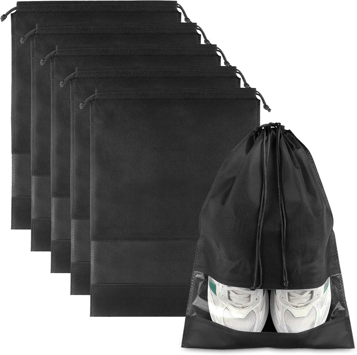 Waterproof Travel Drawstring Shoe Bags for Packing, Storage, Travel Essentials for Men and Women, 15.7 x 11.8 inches, Clear, 5 pieces