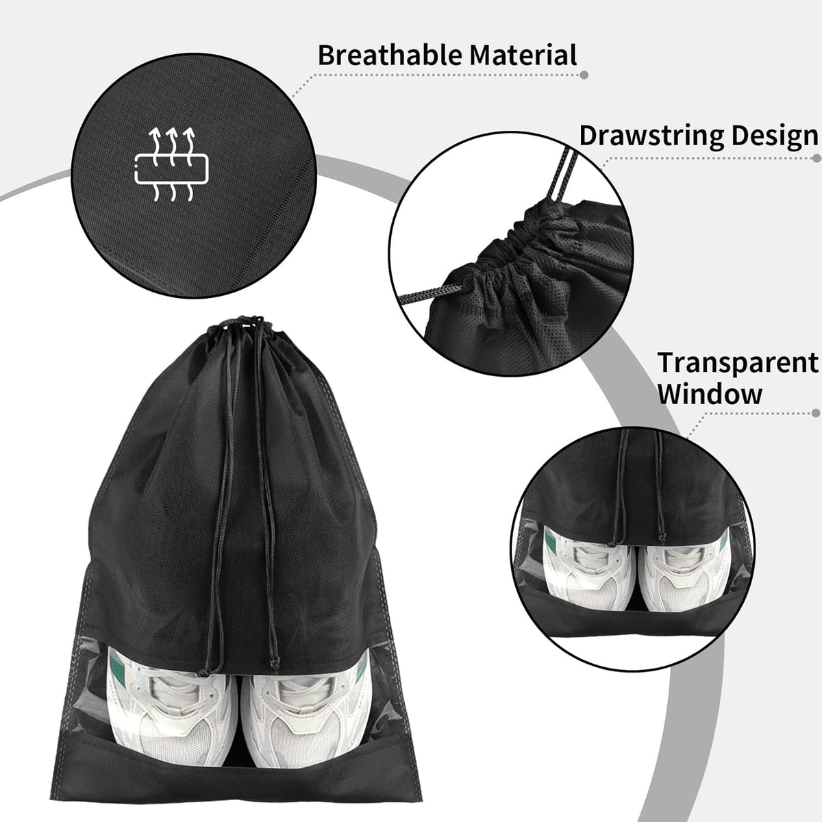 Waterproof Travel Drawstring Shoe Bags for Packing, Storage, Travel Essentials for Men and Women, 15.7 x 11.8 inches, Clear, 5 pieces