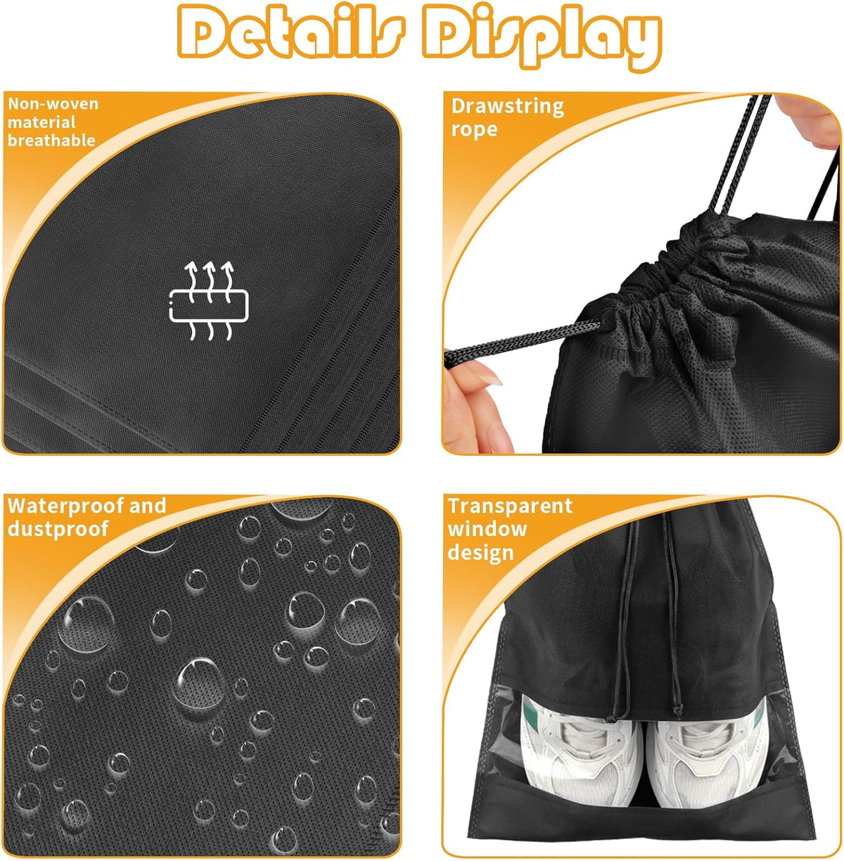 Waterproof Travel Drawstring Shoe Bags for Packing, Storage, Travel Essentials for Men and Women, 15.7 x 11.8 inches, Clear, 5 pieces