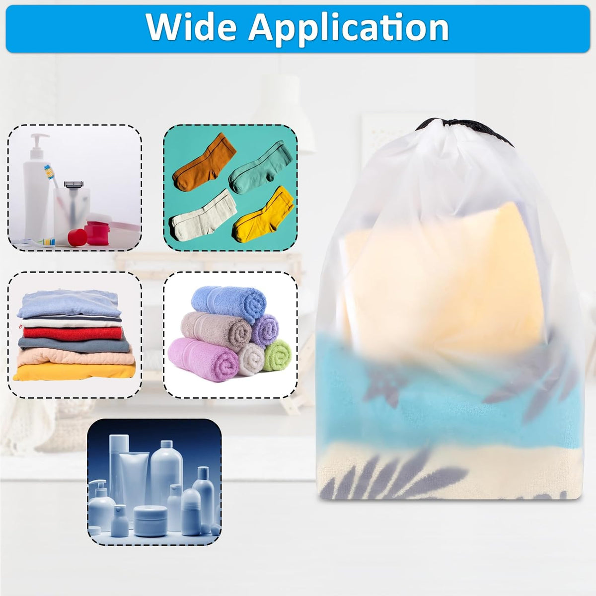 Waterproof Travel Drawstring Shoe Bags for Packing, Storage, Travel Essentials for Men and Women, 15.7 x 11.8 inches, Clear, 5 pieces