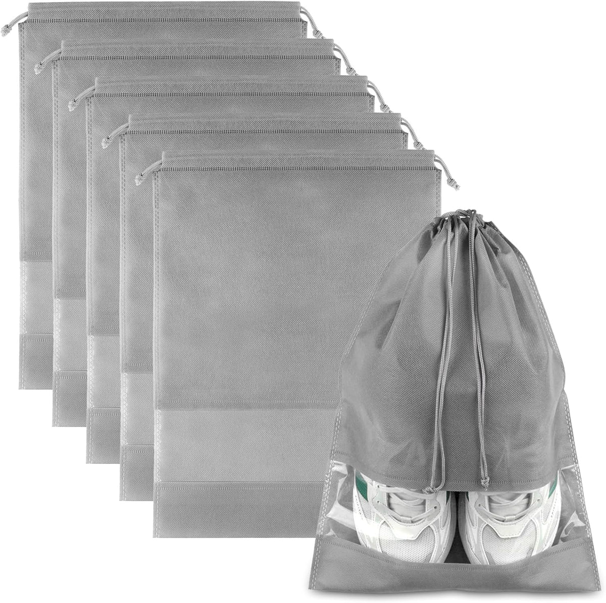 Waterproof Travel Drawstring Shoe Bags for Packing, Storage, Travel Essentials for Men and Women, 15.7 x 11.8 inches, Clear, 5 pieces