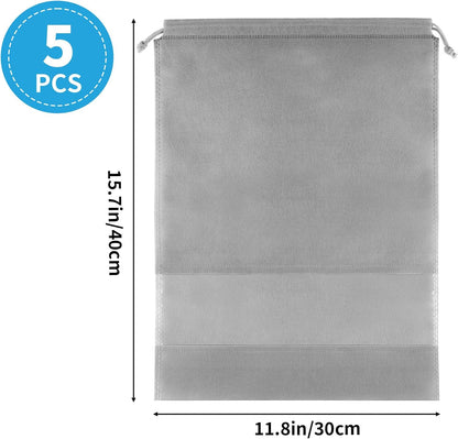 Waterproof Travel Drawstring Shoe Bags for Packing, Storage, Travel Essentials for Men and Women, 15.7 x 11.8 inches, Clear, 5 pieces