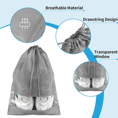Waterproof Travel Drawstring Shoe Bags for Packing, Storage, Travel Essentials for Men and Women, 15.7 x 11.8 inches, Clear, 5 pieces