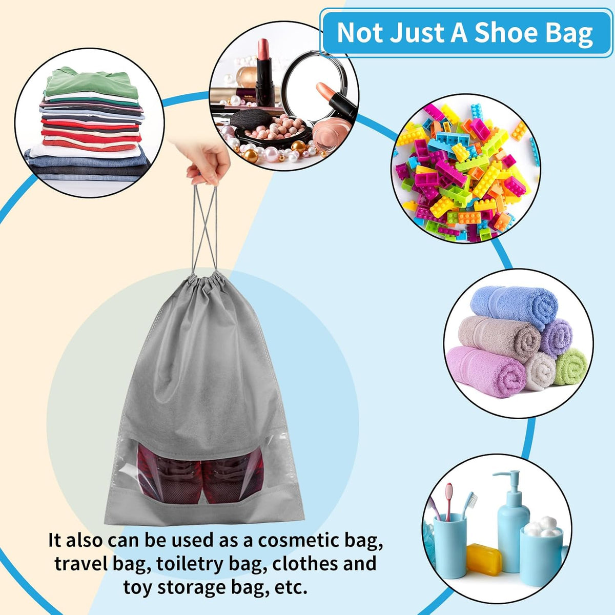 Waterproof Travel Drawstring Shoe Bags for Packing, Storage, Travel Essentials for Men and Women, 15.7 x 11.8 inches, Clear, 5 pieces