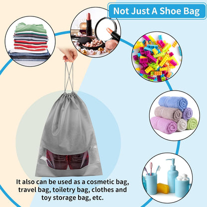 Waterproof Travel Drawstring Shoe Bags for Packing, Storage, Travel Essentials for Men and Women, 15.7 x 11.8 inches, Clear, 5 pieces