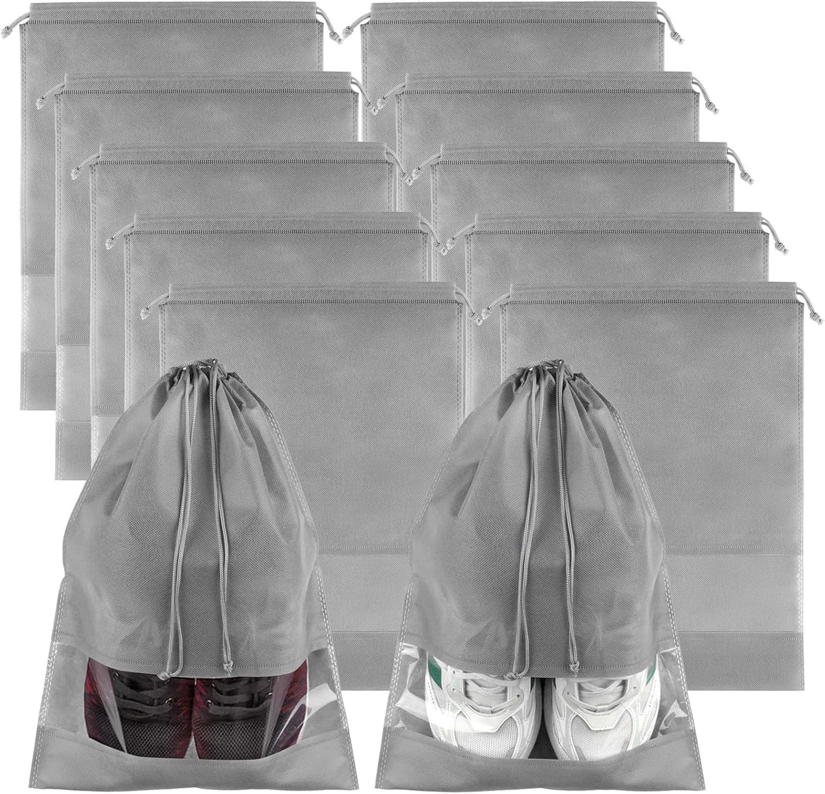 Waterproof Travel Drawstring Shoe Bags for Packing, Storage, Travel Essentials for Men and Women, 15.7 x 11.8 inches, Clear, 5 pieces