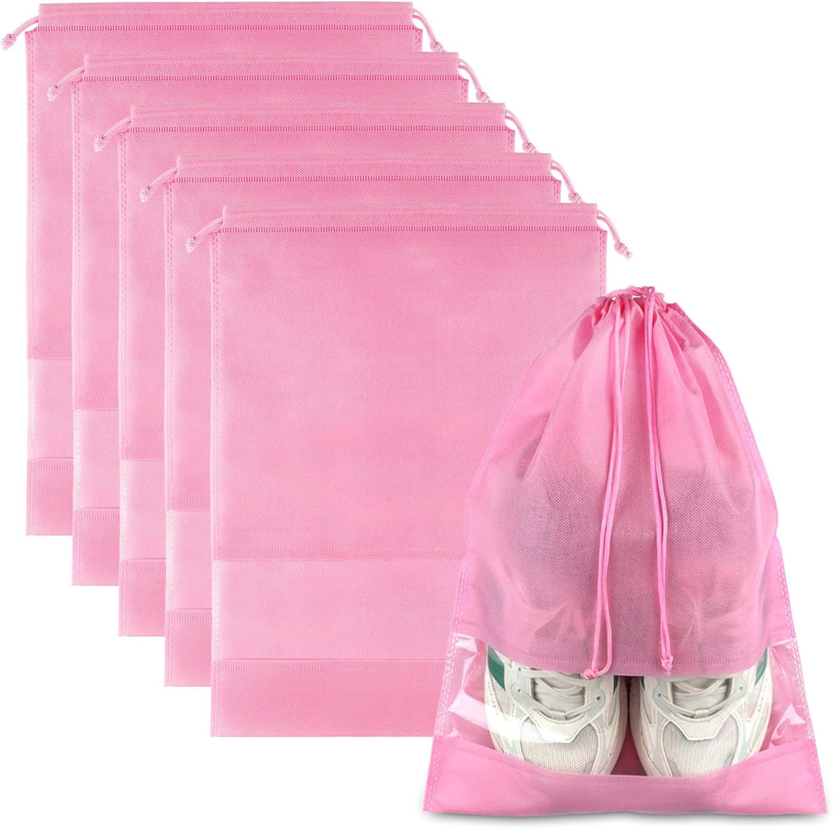 Waterproof Travel Drawstring Shoe Bags for Packing, Storage, Travel Essentials for Men and Women, 15.7 x 11.8 inches, Clear, 5 pieces