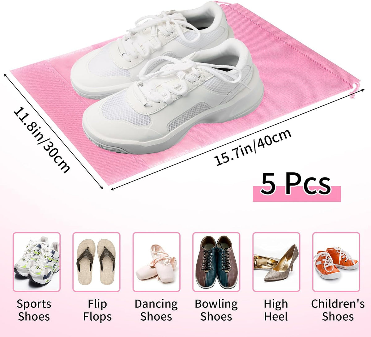 Waterproof Travel Drawstring Shoe Bags for Packing, Storage, Travel Essentials for Men and Women, 15.7 x 11.8 inches, Clear, 5 pieces