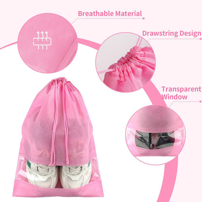 Waterproof Travel Drawstring Shoe Bags for Packing, Storage, Travel Essentials for Men and Women, 15.7 x 11.8 inches, Clear, 5 pieces