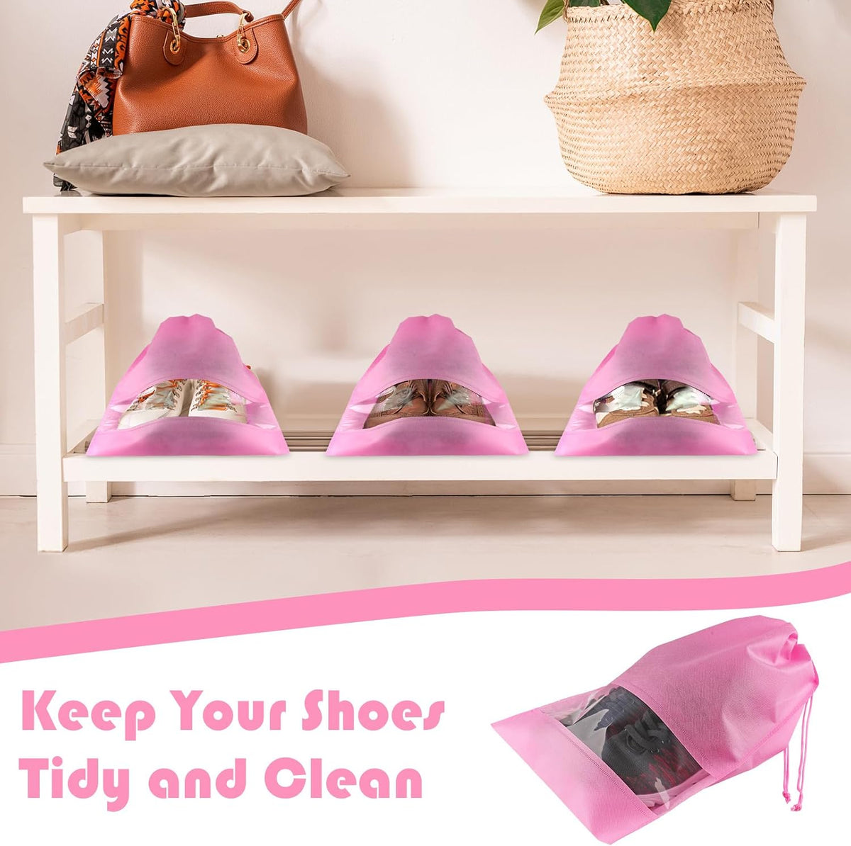 Waterproof Travel Drawstring Shoe Bags for Packing, Storage, Travel Essentials for Men and Women, 15.7 x 11.8 inches, Clear, 5 pieces