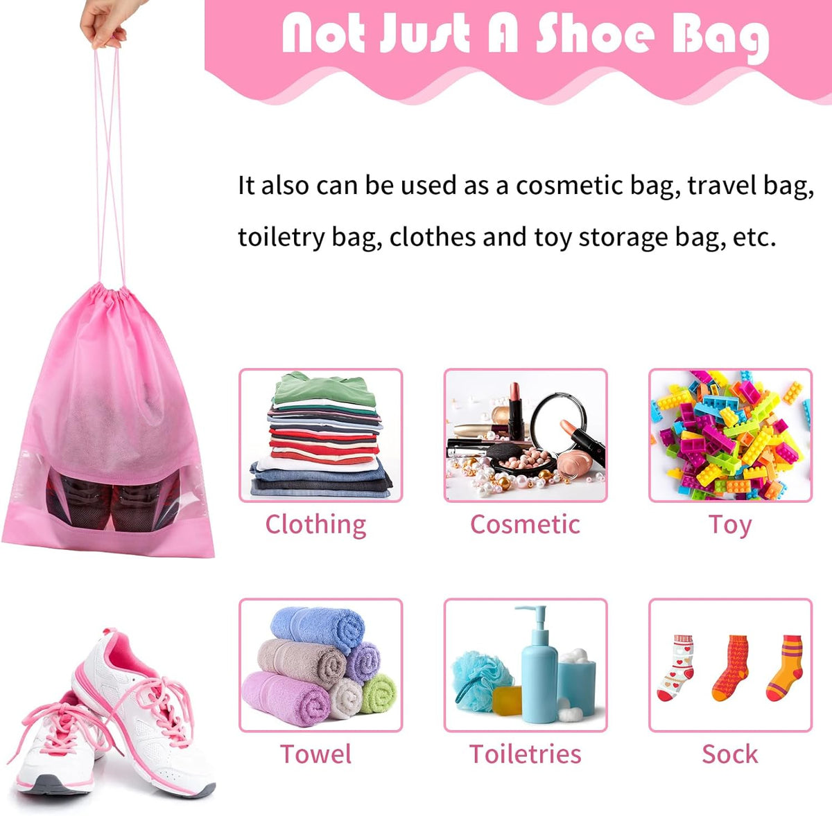 Waterproof Travel Drawstring Shoe Bags for Packing, Storage, Travel Essentials for Men and Women, 15.7 x 11.8 inches, Clear, 5 pieces