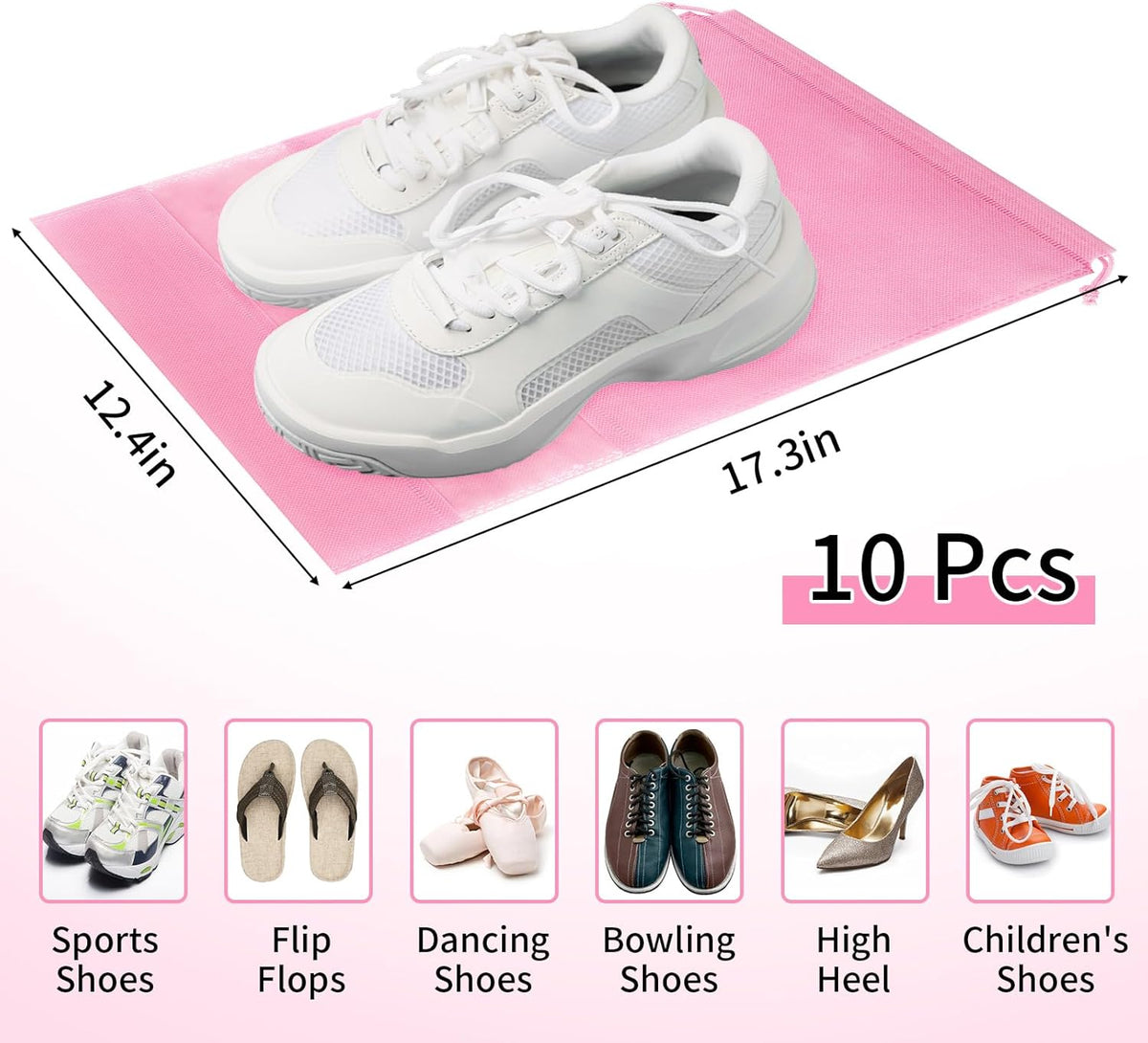 Waterproof Travel Drawstring Shoe Bags for Packing, Storage, Travel Essentials for Men and Women, 15.7 x 11.8 inches, Clear, 5 pieces