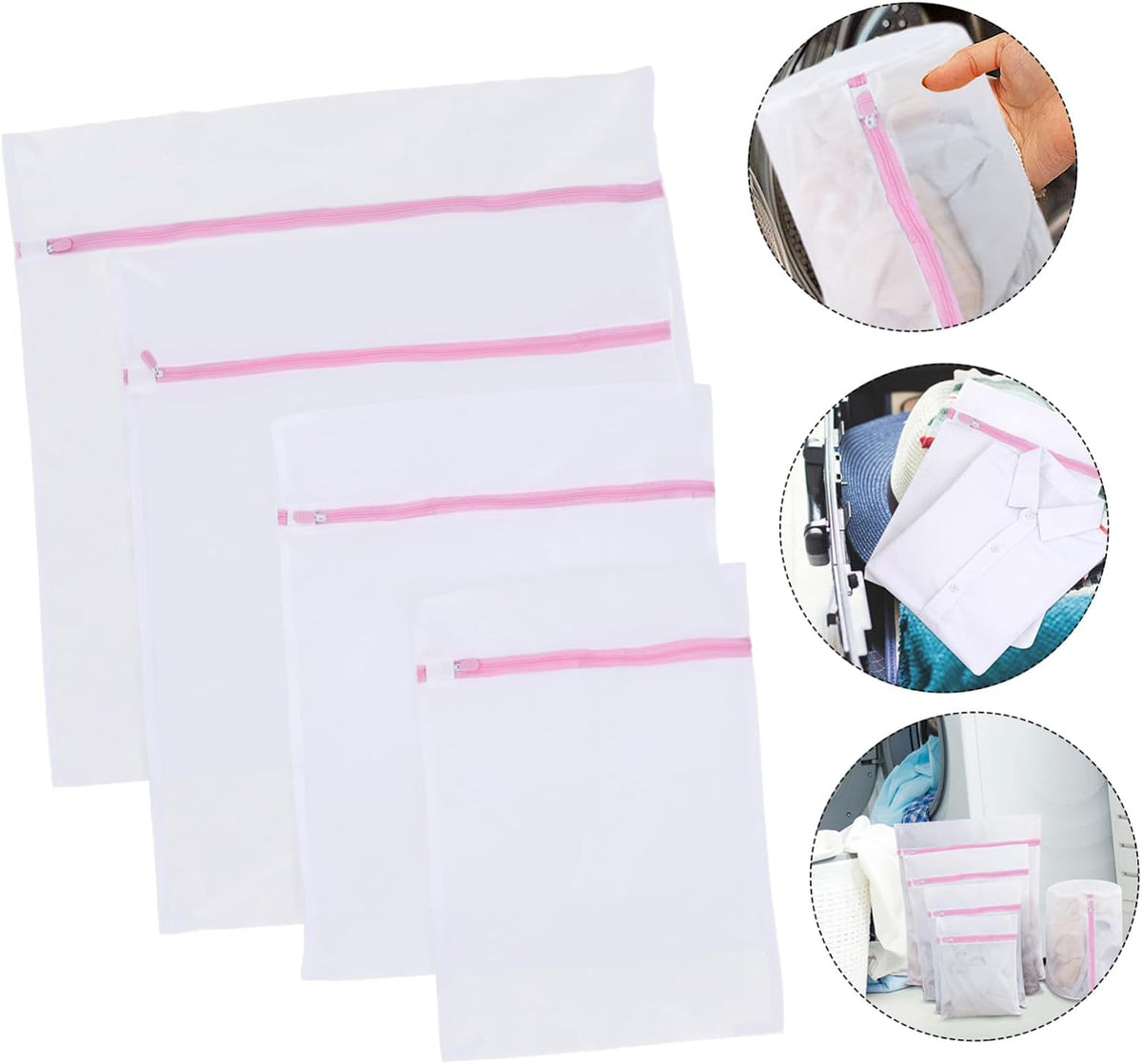 4pcs Fine Mesh Laundry Bags with Zipper Closure for Bras and Underwear Reusable Protective Washing Bags for Delicates Travel Storage Organizer