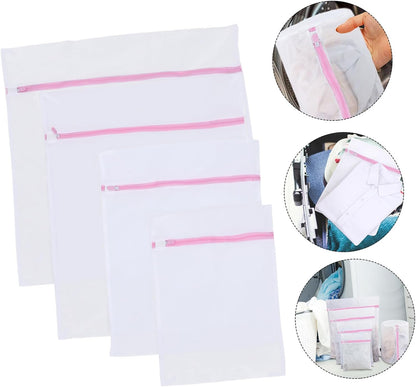 4pcs Fine Mesh Laundry Bags with Zipper Closure for Bras and Underwear Reusable Protective Washing Bags for Delicates Travel Storage Organizer
