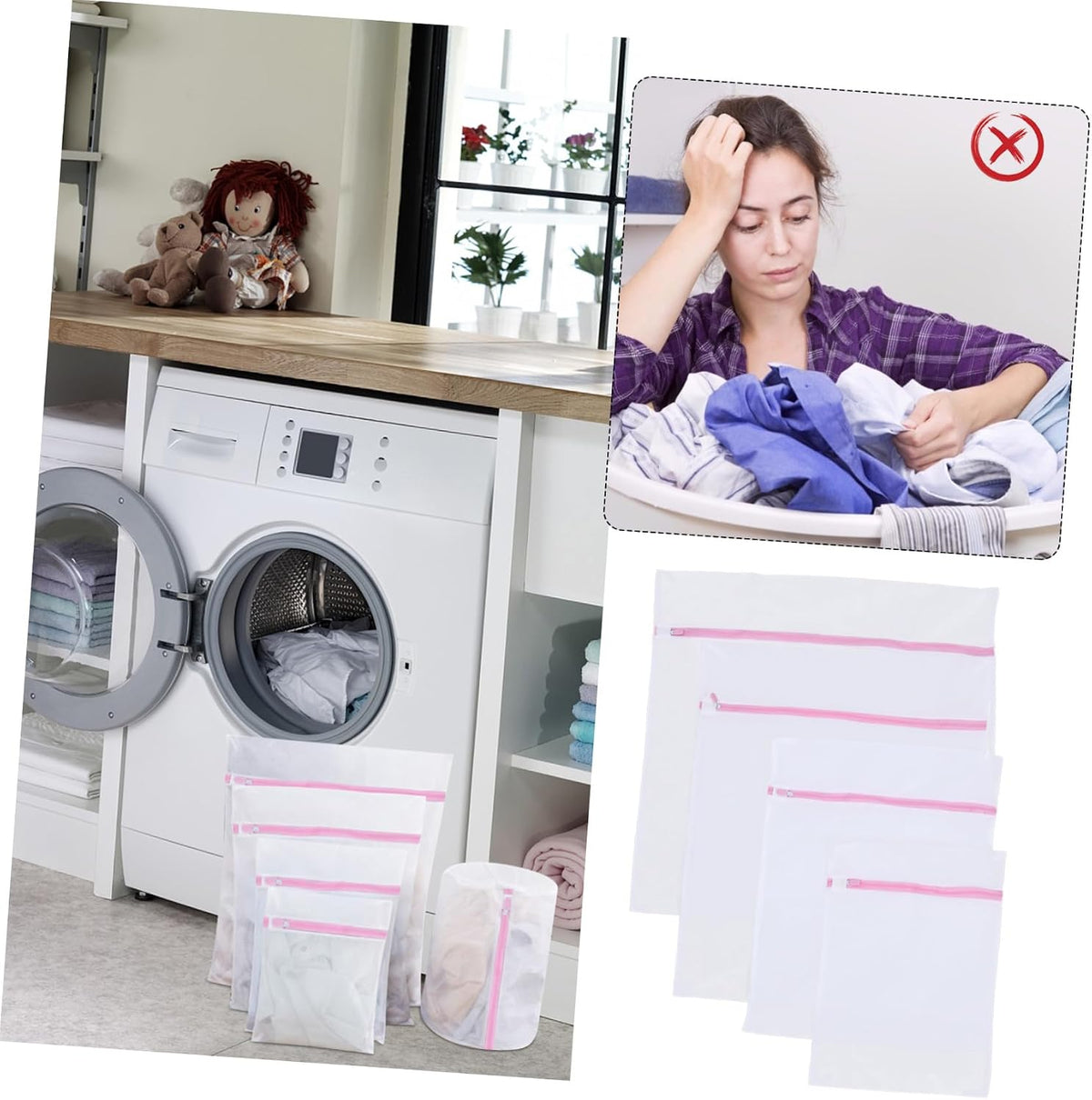 4pcs Fine Mesh Laundry Bags with Zipper Closure for Bras and Underwear Reusable Protective Washing Bags for Delicates Travel Storage Organizer