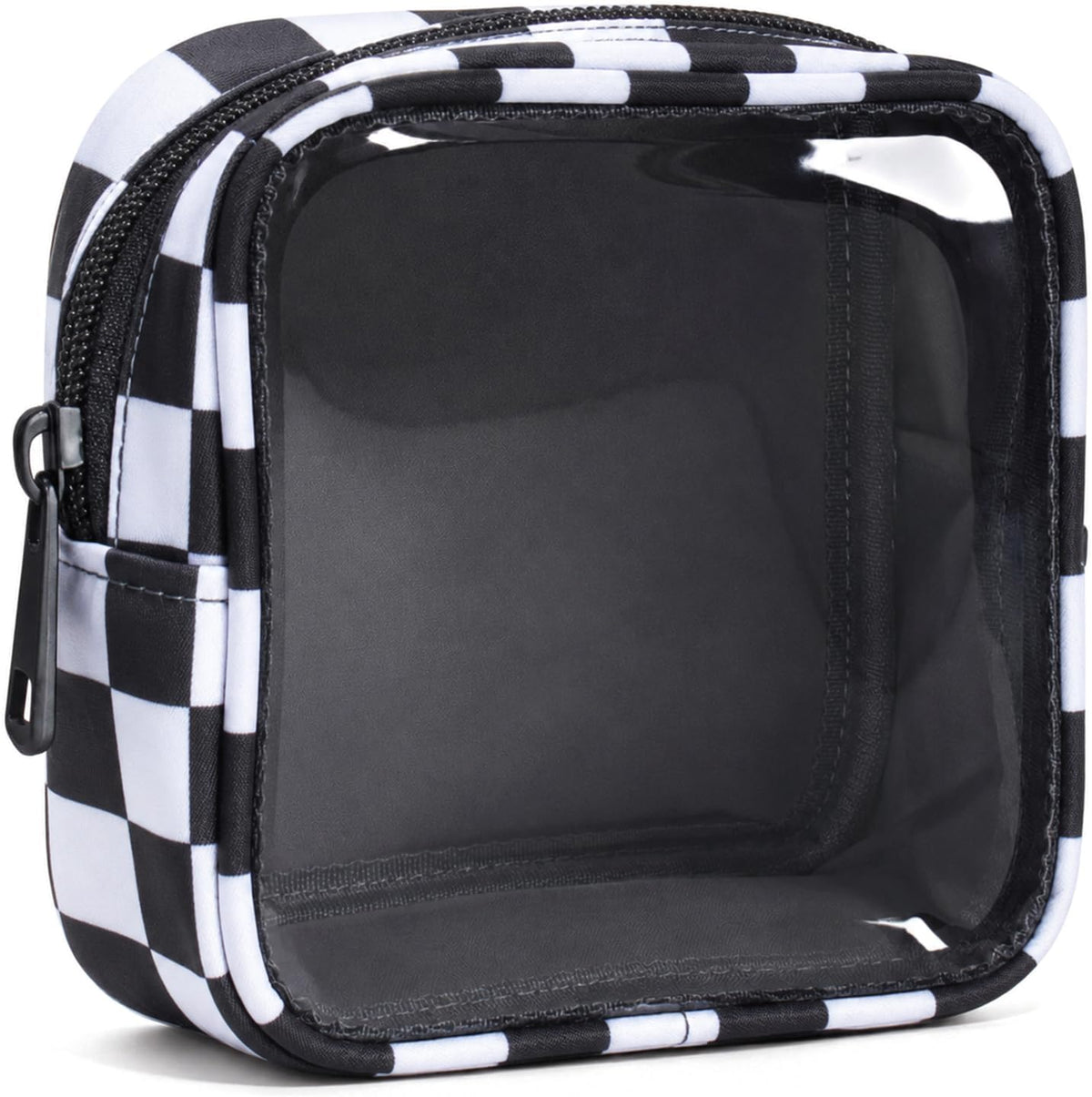Clear Checkered Makeup Bag, Small Cosmetic Pouch with Zipper Mini Waterproof Makeup Purse Organizer Cute Cosmetic Bag Travel TSA Approved Toiletry Bag Car Organizer for Women Girls (Beige)