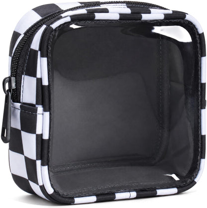 Clear Checkered Makeup Bag, Small Cosmetic Pouch with Zipper Mini Waterproof Makeup Purse Organizer Cute Cosmetic Bag Travel TSA Approved Toiletry Bag Car Organizer for Women Girls (Beige)