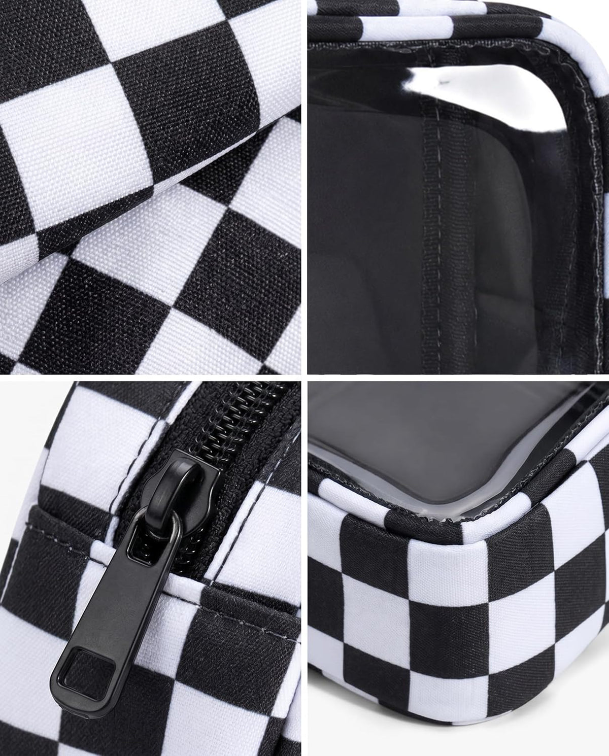 Clear Checkered Makeup Bag, Small Cosmetic Pouch with Zipper Mini Waterproof Makeup Purse Organizer Cute Cosmetic Bag Travel TSA Approved Toiletry Bag Car Organizer for Women Girls (Beige)