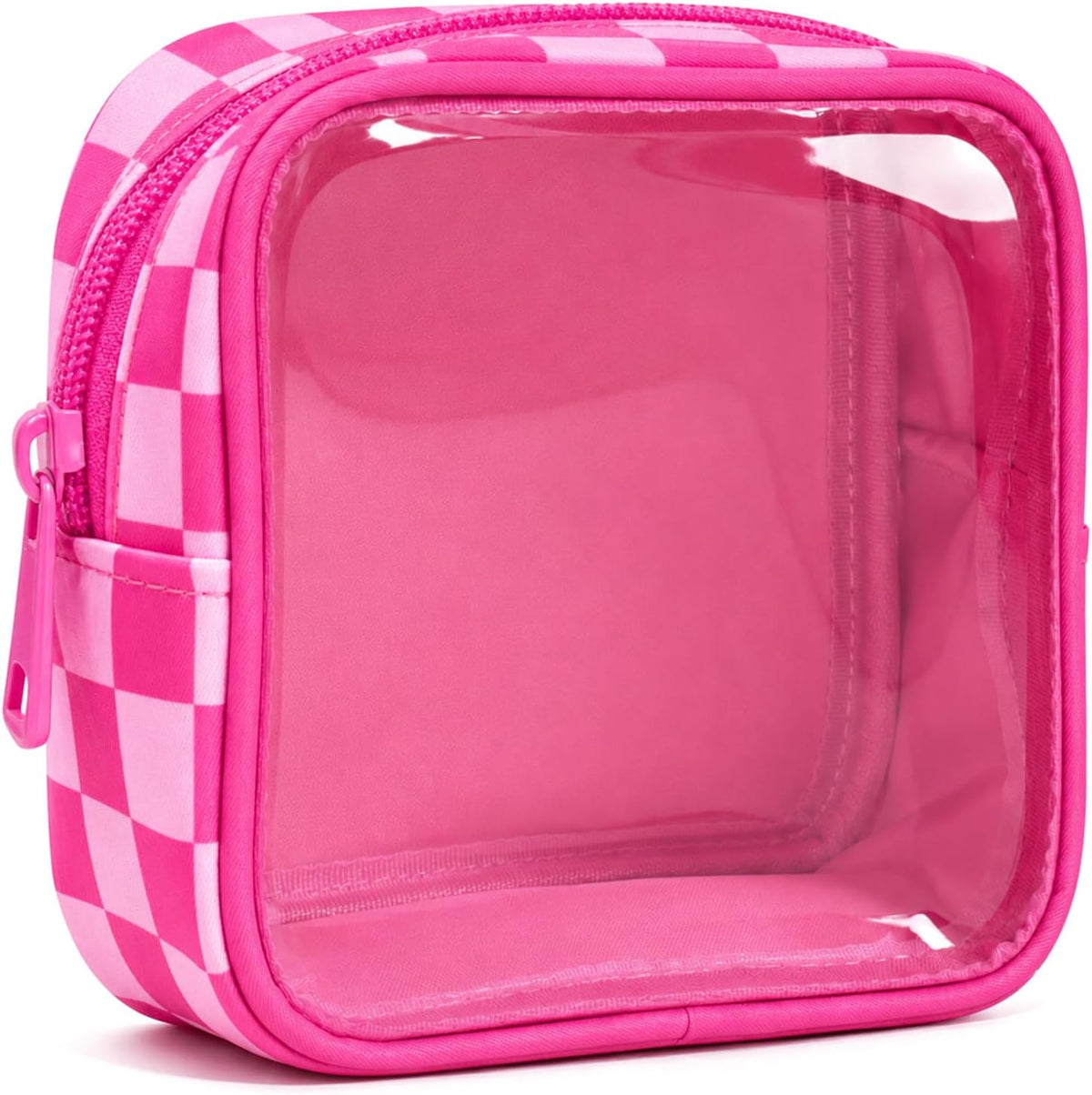Clear Checkered Makeup Bag, Small Cosmetic Pouch with Zipper Mini Waterproof Makeup Purse Organizer Cute Cosmetic Bag Travel TSA Approved Toiletry Bag Car Organizer for Women Girls (Beige)