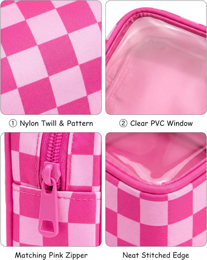 Clear Checkered Makeup Bag, Small Cosmetic Pouch with Zipper Mini Waterproof Makeup Purse Organizer Cute Cosmetic Bag Travel TSA Approved Toiletry Bag Car Organizer for Women Girls (Beige)