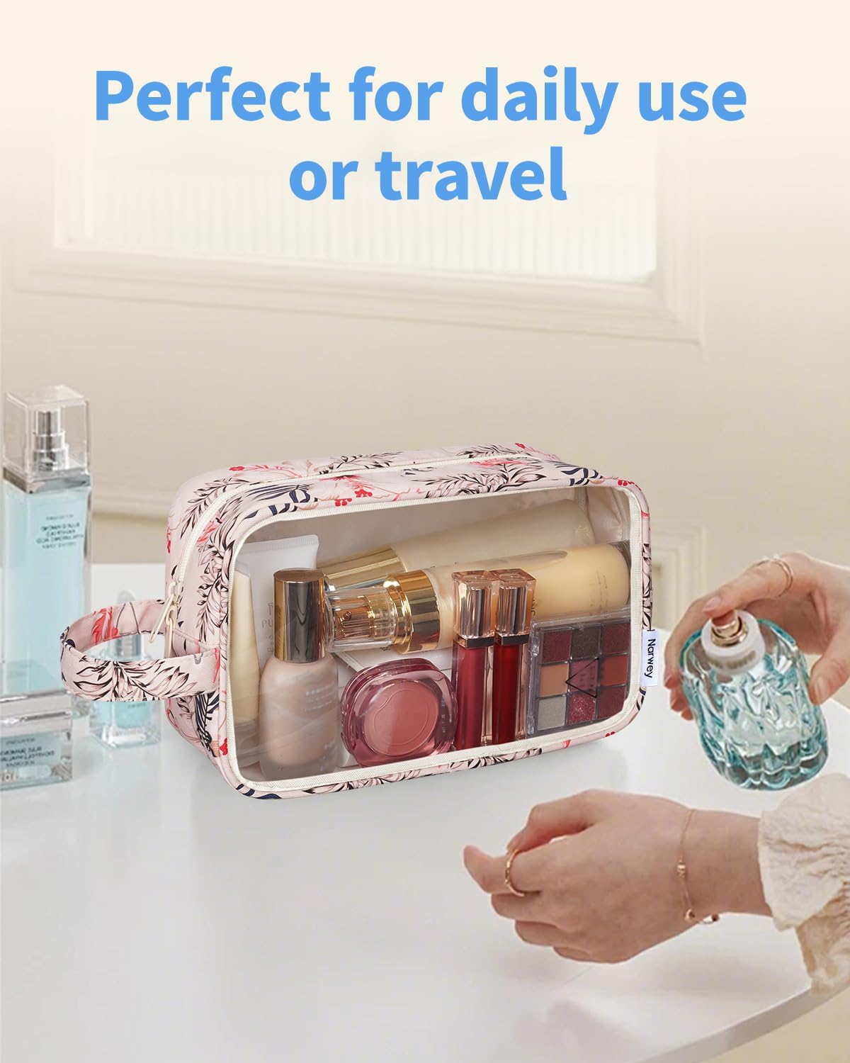 Clear Toiletry Bags for Traveling Women Men, Clear Travel Bags for Toiletries Makeup Bag Cosmetic Bag with Zipper, Make Up Organizer, Skincare Bag (Mint Green Checkerboard)
