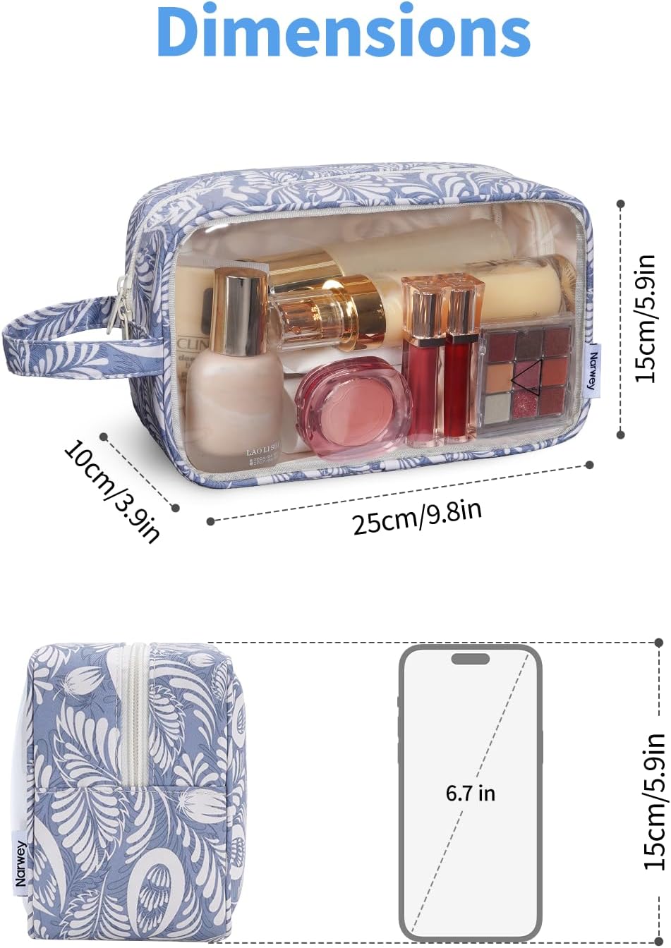 Clear Toiletry Bags for Traveling Women Men, Clear Travel Bags for Toiletries Makeup Bag Cosmetic Bag with Zipper, Make Up Organizer, Skincare Bag (Mint Green Checkerboard)