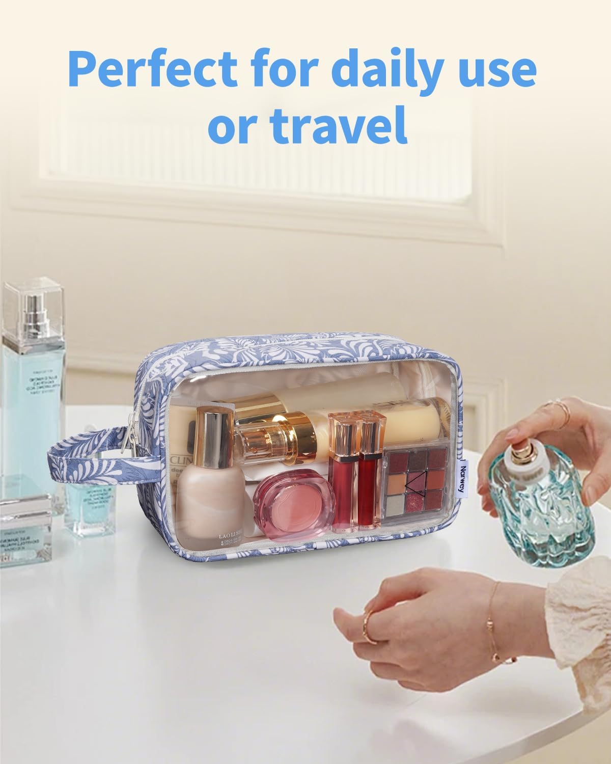 Clear Toiletry Bags for Traveling Women Men, Clear Travel Bags for Toiletries Makeup Bag Cosmetic Bag with Zipper, Make Up Organizer, Skincare Bag (Mint Green Checkerboard)