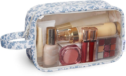 Clear Toiletry Bags for Traveling Women Men, Clear Travel Bags for Toiletries Makeup Bag Cosmetic Bag with Zipper, Make Up Organizer, Skincare Bag (Mint Green Checkerboard)