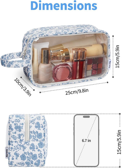 Clear Toiletry Bags for Traveling Women Men, Clear Travel Bags for Toiletries Makeup Bag Cosmetic Bag with Zipper, Make Up Organizer, Skincare Bag (Mint Green Checkerboard)