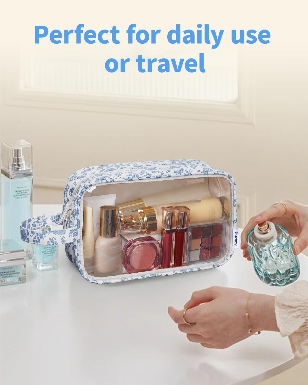 Clear Toiletry Bags for Traveling Women Men, Clear Travel Bags for Toiletries Makeup Bag Cosmetic Bag with Zipper, Make Up Organizer, Skincare Bag (Mint Green Checkerboard)
