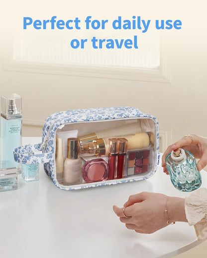 Clear Toiletry Bags for Traveling Women Men, Clear Travel Bags for Toiletries Makeup Bag Cosmetic Bag with Zipper, Make Up Organizer, Skincare Bag (Mint Green Checkerboard)