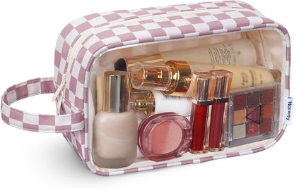Clear Toiletry Bags for Traveling Women Men, Clear Travel Bags for Toiletries Makeup Bag Cosmetic Bag with Zipper, Make Up Organizer, Skincare Bag (Mint Green Checkerboard)