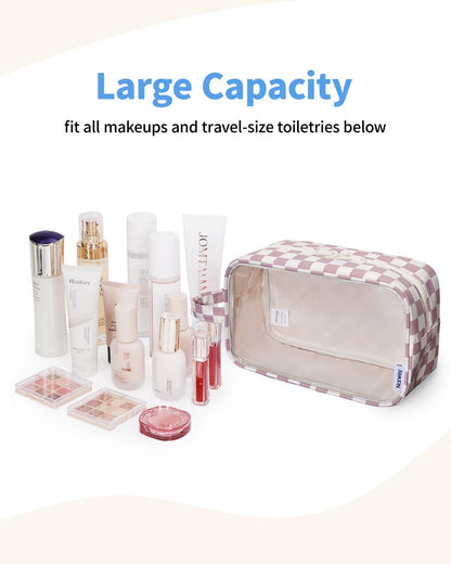 Clear Toiletry Bags for Traveling Women Men, Clear Travel Bags for Toiletries Makeup Bag Cosmetic Bag with Zipper, Make Up Organizer, Skincare Bag (Mint Green Checkerboard)