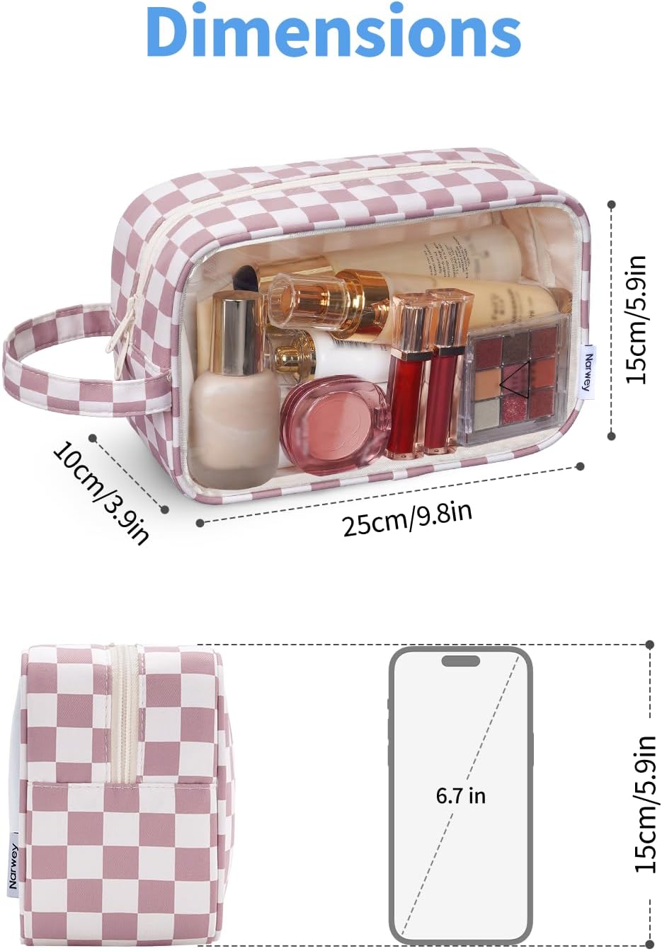 Clear Toiletry Bags for Traveling Women Men, Clear Travel Bags for Toiletries Makeup Bag Cosmetic Bag with Zipper, Make Up Organizer, Skincare Bag (Mint Green Checkerboard)
