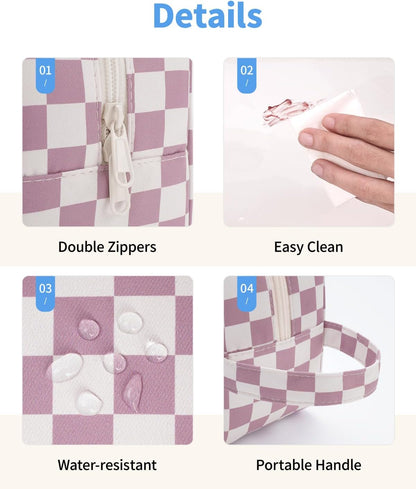 Clear Toiletry Bags for Traveling Women Men, Clear Travel Bags for Toiletries Makeup Bag Cosmetic Bag with Zipper, Make Up Organizer, Skincare Bag (Mint Green Checkerboard)