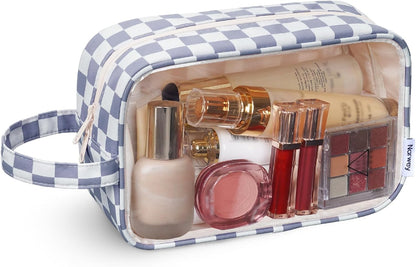 Clear Toiletry Bags for Traveling Women Men, Clear Travel Bags for Toiletries Makeup Bag Cosmetic Bag with Zipper, Make Up Organizer, Skincare Bag (Mint Green Checkerboard)