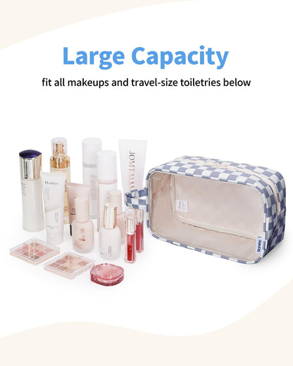 Clear Toiletry Bags for Traveling Women Men, Clear Travel Bags for Toiletries Makeup Bag Cosmetic Bag with Zipper, Make Up Organizer, Skincare Bag (Mint Green Checkerboard)