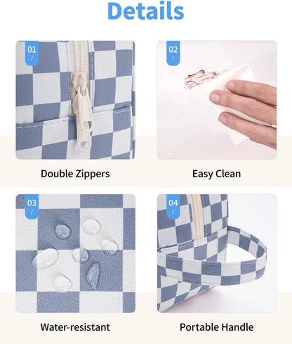 Clear Toiletry Bags for Traveling Women Men, Clear Travel Bags for Toiletries Makeup Bag Cosmetic Bag with Zipper, Make Up Organizer, Skincare Bag (Mint Green Checkerboard)
